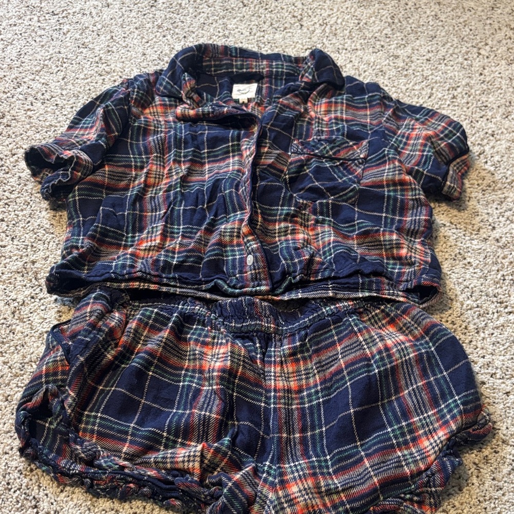 Aerie Navy and Red Plaid Lounge Set